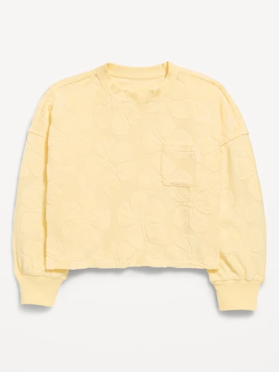 Boxy Long-Sleeve Textured Pocket T-Shirt for Girls