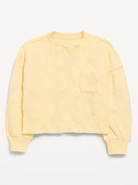 Long-Sleeve Boxy Textured Pocket T-Shirt for Girls