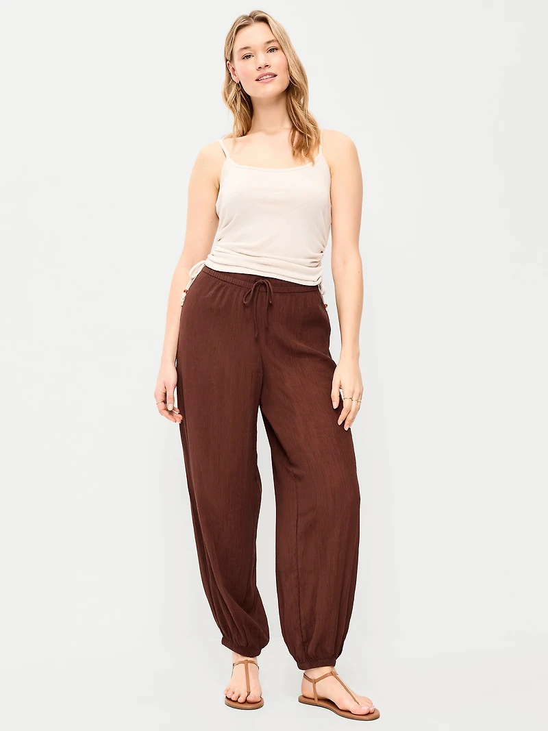 High-Waisted Crinkle Chiffon Harem Pants