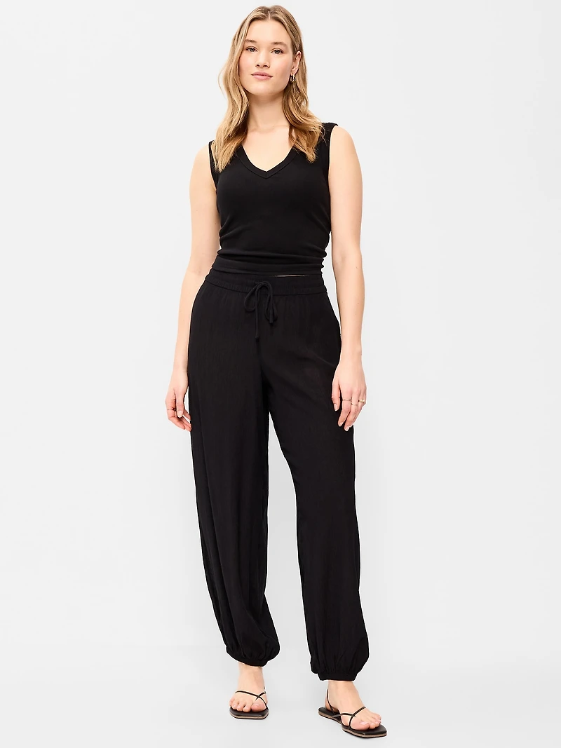 High-Waisted Crinkle Chiffon Harem Pants