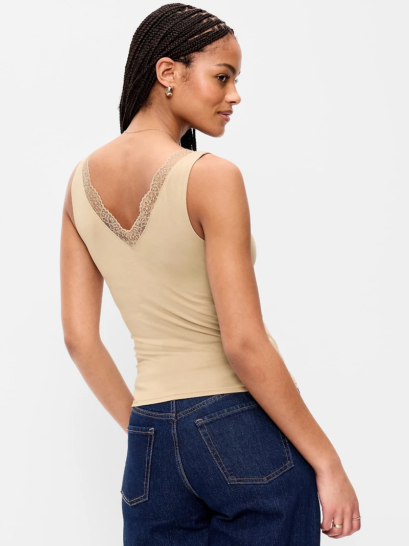 Sleeveless Lace-Trim V-Neck Top