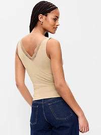 Sleeveless Lace-Trim V-Neck Top