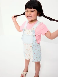 Printed Baggy Denim Shortalls for Toddler Girls