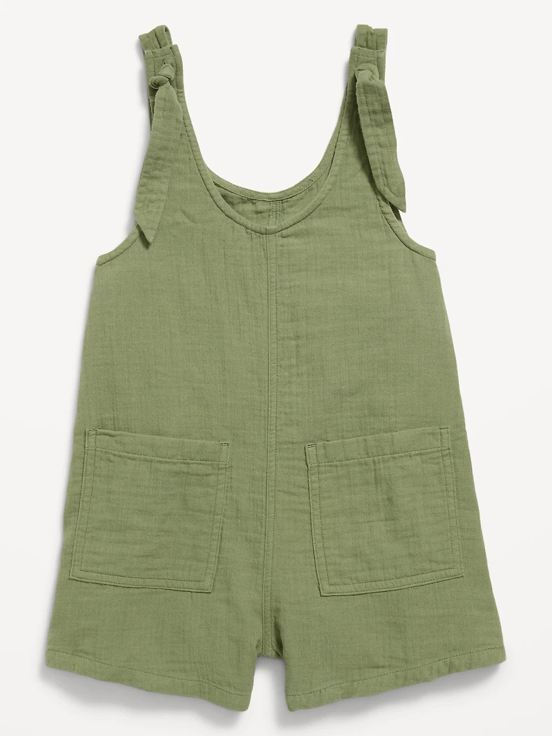 Sleeveless Tie-Strap Double-Weave Romper for Girls