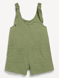 Sleeveless Tie-Strap Double-Weave Romper for Girls