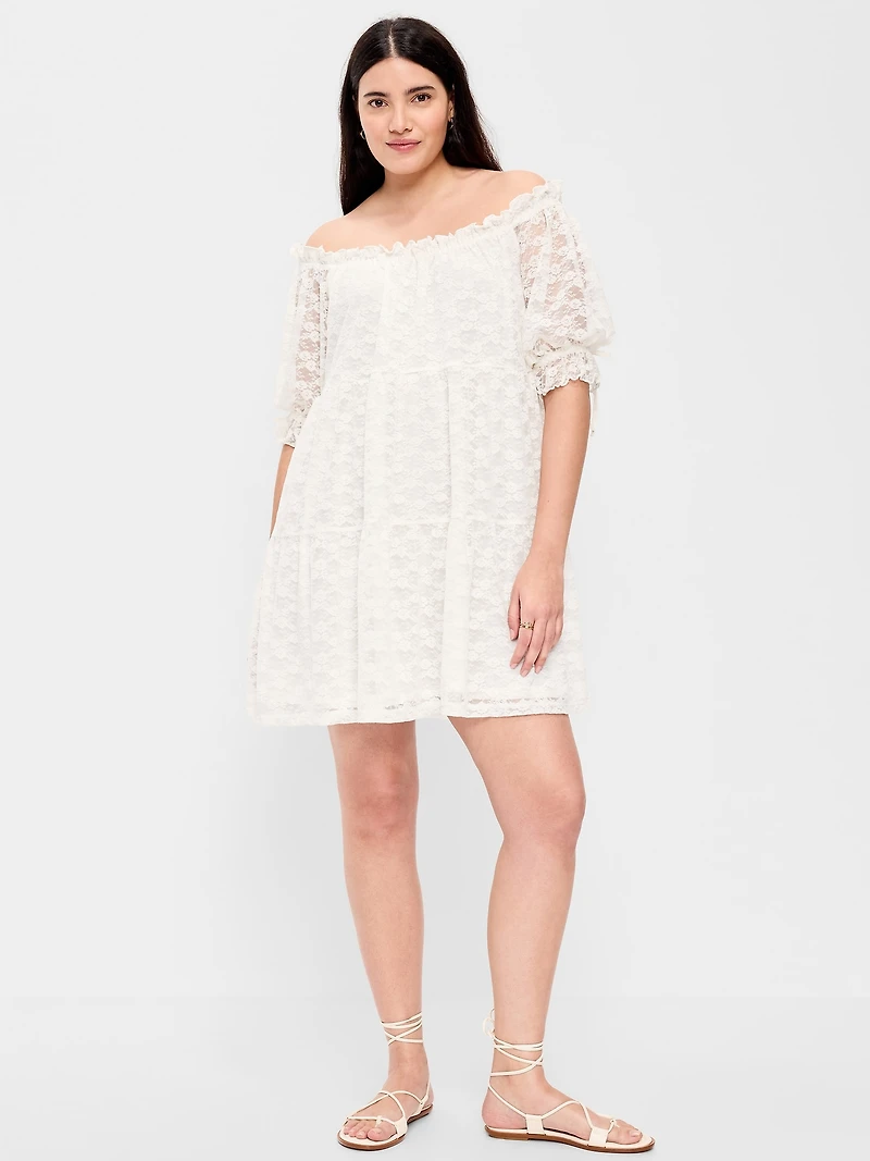 Off-The-Shoulder Lace Mini Dress