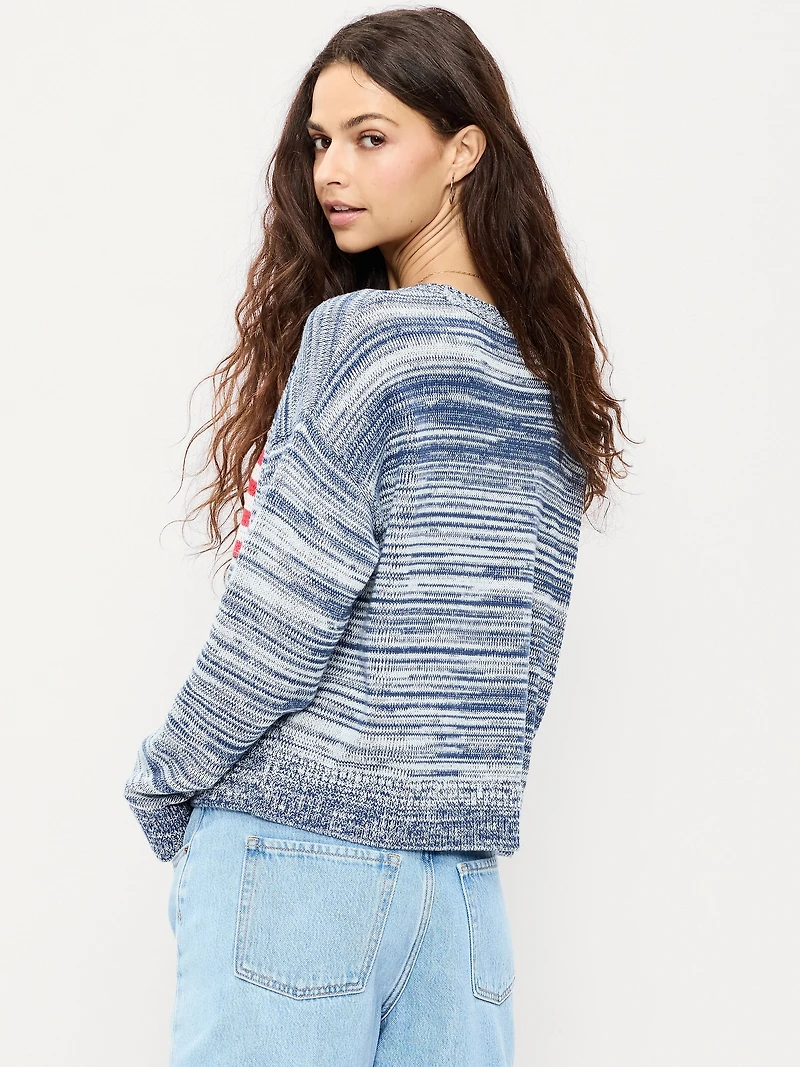 Seaside Cotton Long-Sleeve Flag Sweater