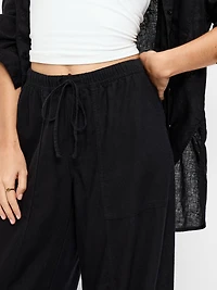 Mid-Rise Linen-Blend Cinched-Ankle Pants