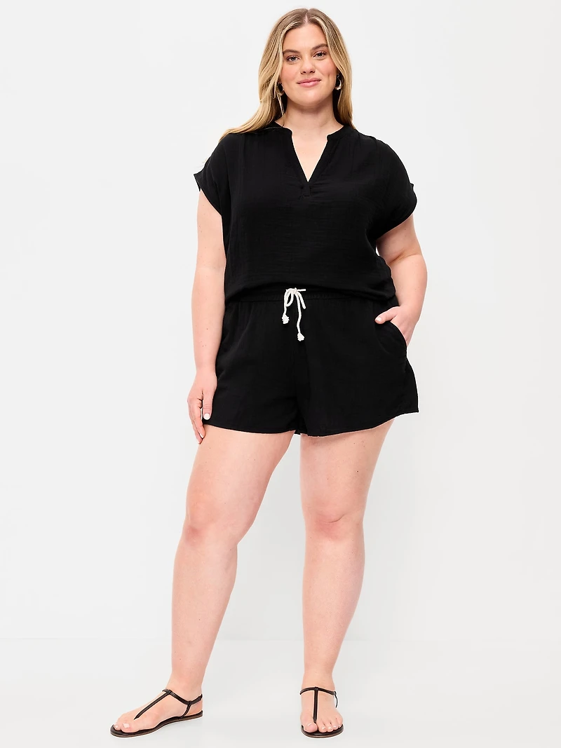 High-Waisted Crinkle Gauze Shorts