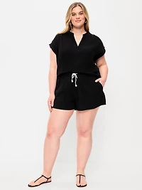 High-Waisted Crinkle Gauze Shorts