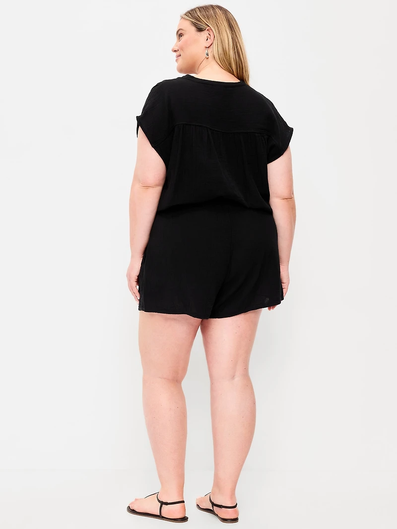 High-Waisted Crinkle Gauze Shorts