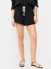 High-Waisted Crinkle Gauze Shorts