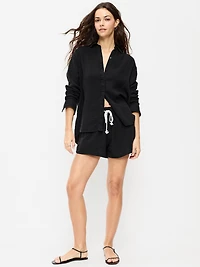 High-Waisted Crinkle Gauze Shorts