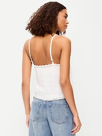 Lace-Trim Linen-Blend Cami Tank Top
