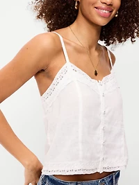 Lace-Trim Linen-Blend Cami Tank Top