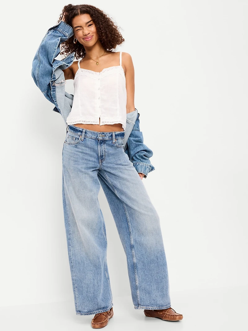 Lace-Trim Linen-Blend Cami Tank Top