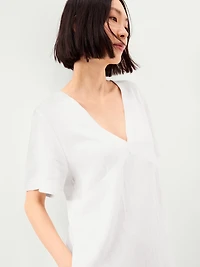 V-Neck Linen-Blend Mini Shift Dress