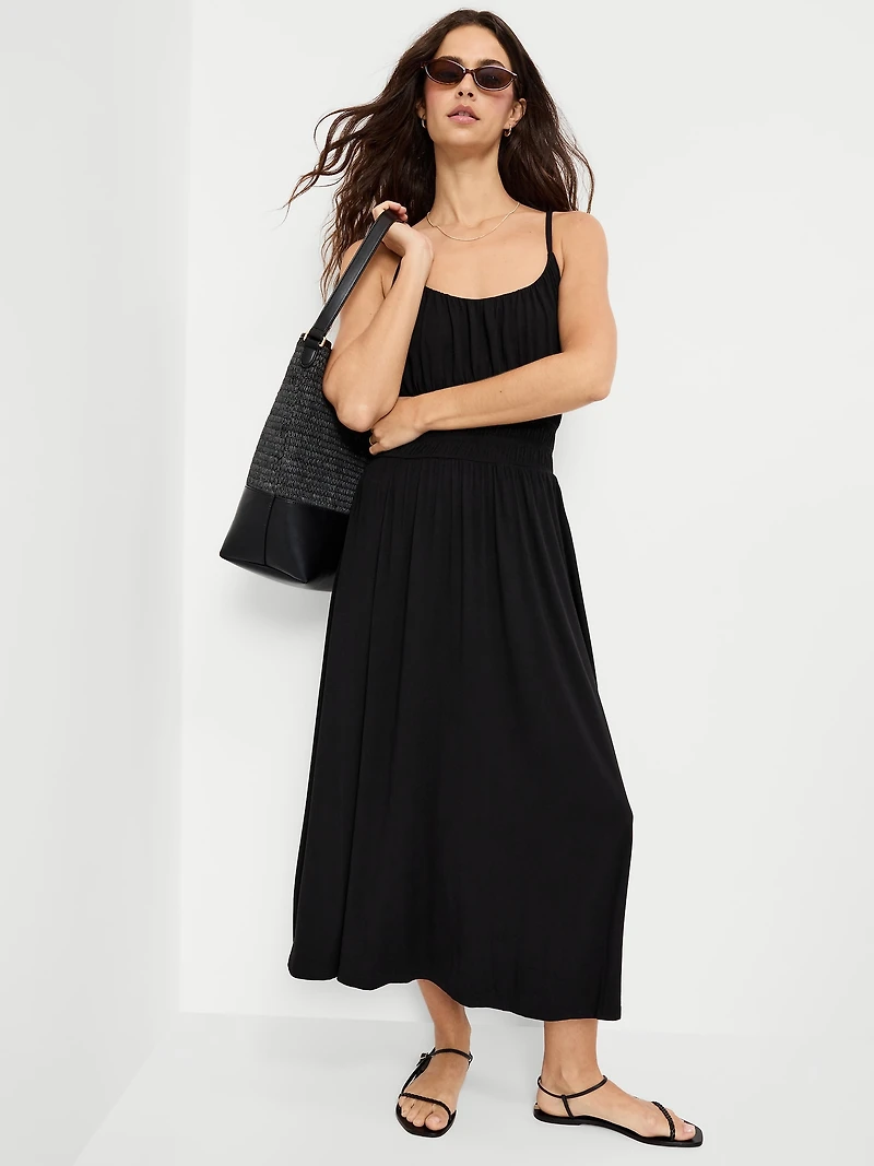 Fit & Flare Jersey Smocked-Waist Midi Dress