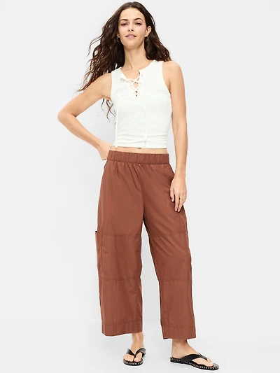 Mid-Rise Pull-On Cropped Utility Pants