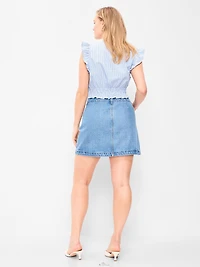 Scalloped-Edge Button-Down Mini Skirt
