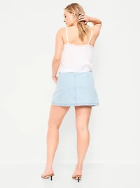 Scalloped-Edge Button-Down Mini Skirt