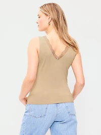 Sleeveless Lace-Trim V-Neck Top