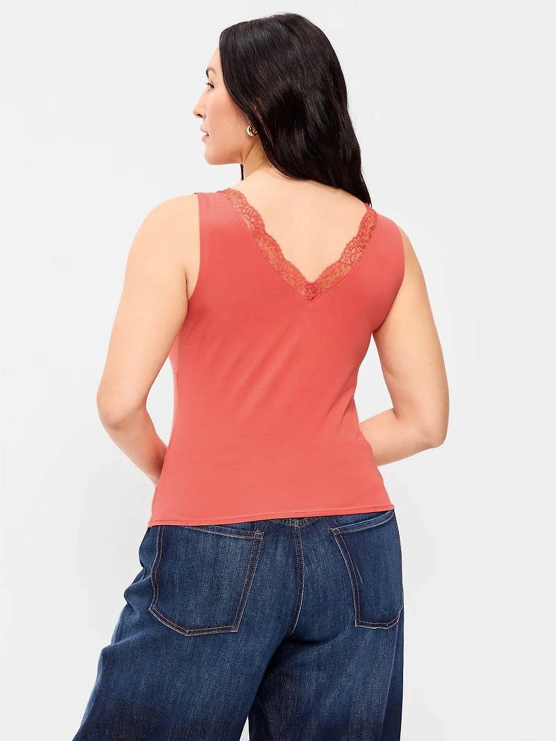 Sleeveless Lace-Trim V-Neck Top