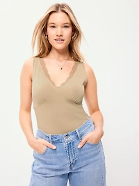 Sleeveless Lace-Trim V-Neck Top