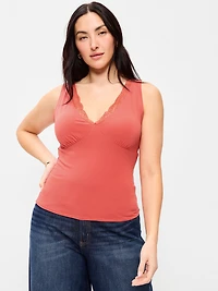 Sleeveless Lace-Trim V-Neck Top