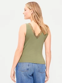 Sleeveless Lace-Trim V-Neck Ribbed Top