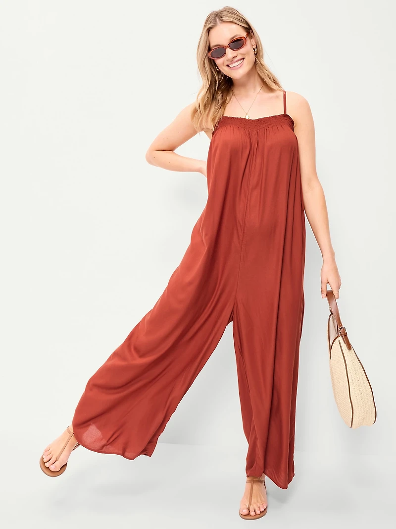 Airy Smocked-Top Jumpsuit
