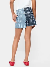 High-Waisted Two-Tone Frayed-Hem Jean Shorts for Girls