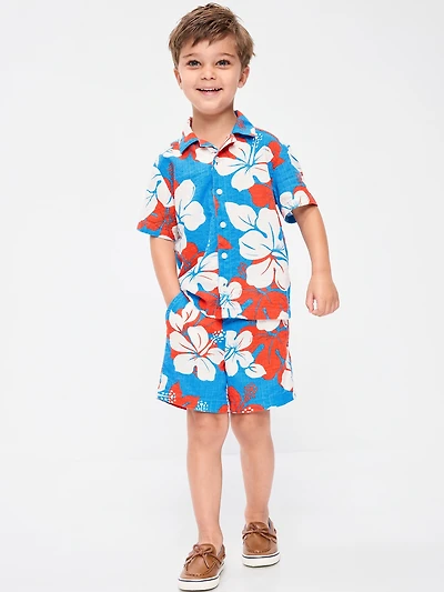 Printed Short-Sleeve Shirt and Shorts Set for Toddler Boys