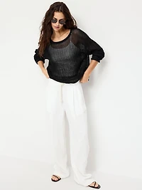 Open-Stitch Cropped Sweater