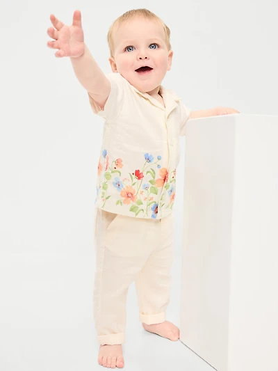 Printed Short-Sleeve Linen-Blend Shirt for Baby