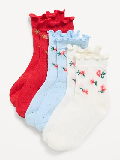 Ruffled Pointelle-Knit Crew Sock 3-Pack for Toddler & Baby