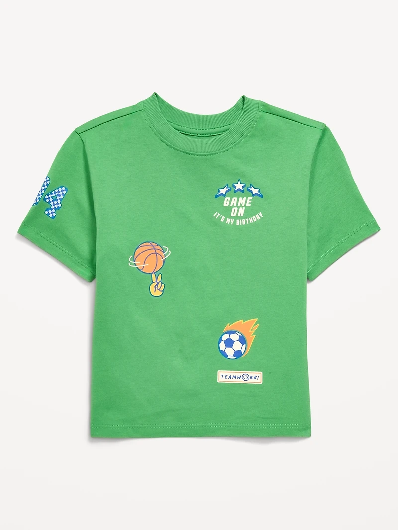 Oversized Short-Sleeve Birthday Graphic T-Shirt for Toddler Boys