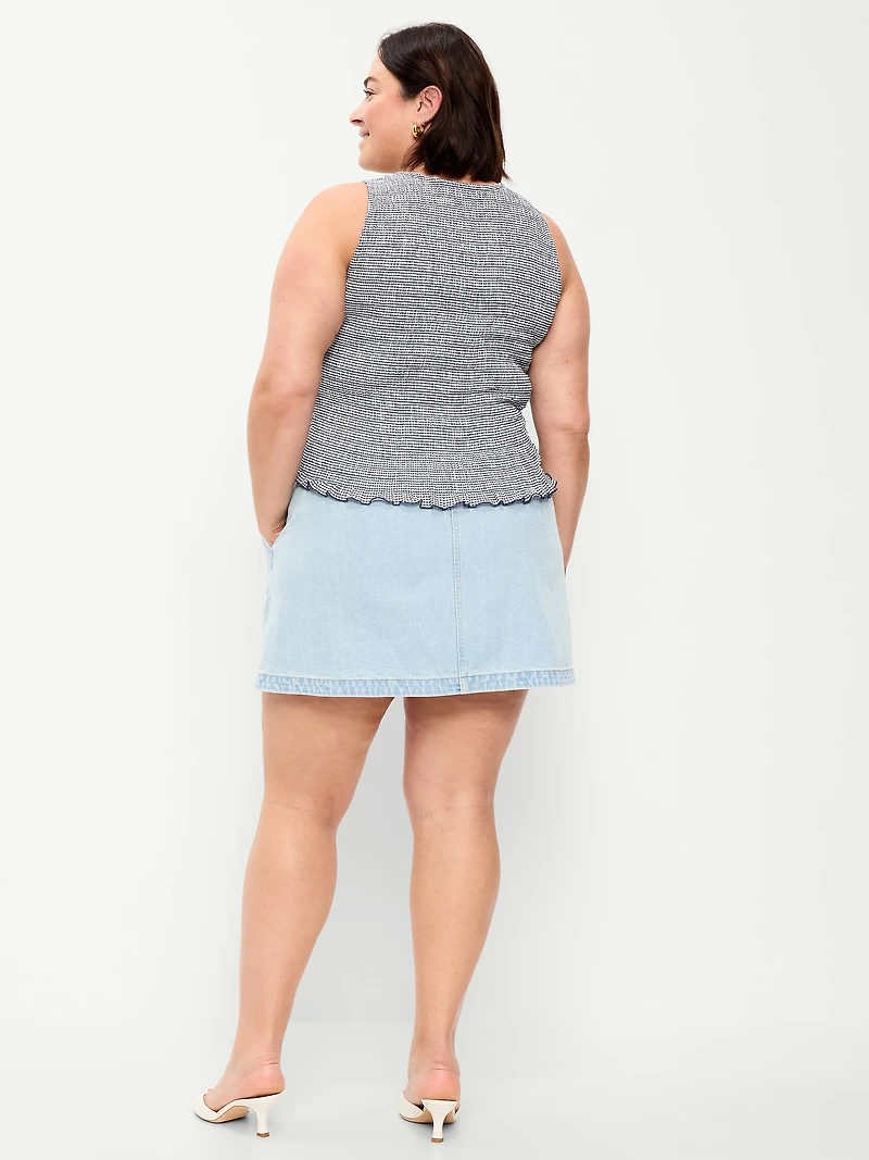 Scalloped-Edge Button-Down Mini Skirt