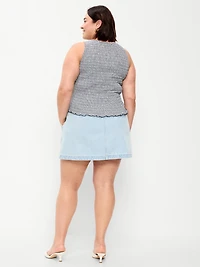 Scalloped-Edge Button-Down Mini Skirt