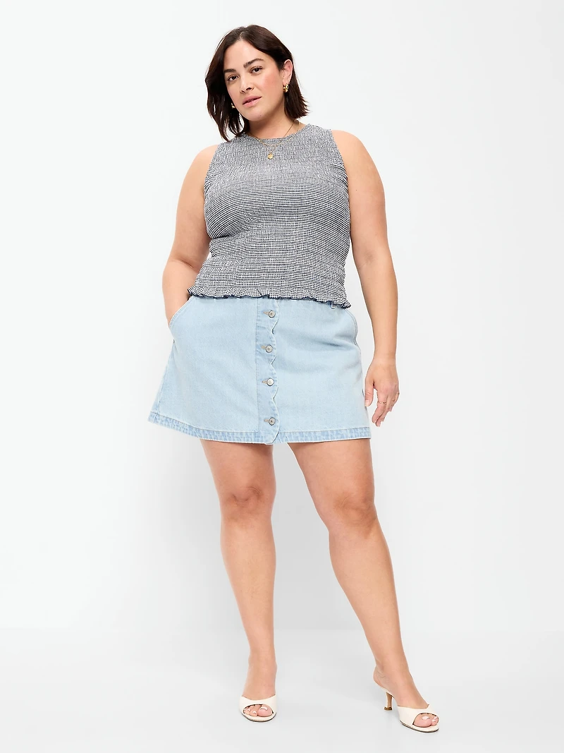 Scalloped-Edge Button-Down Mini Skirt