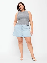 Scalloped-Edge Button-Down Mini Skirt