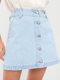 Scalloped-Edge Button-Down Mini Skirt