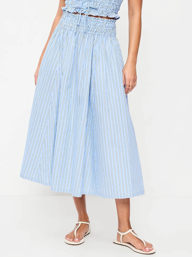 Smocked-Waist Midi Skirt