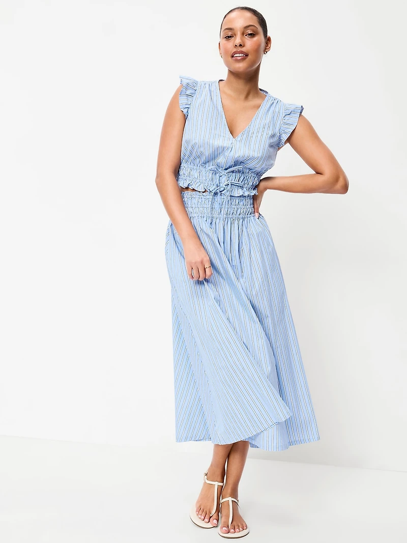 Smocked-Waist Midi Skirt