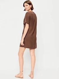 Short-Sleeve V-Neck Mini Shift Dress
