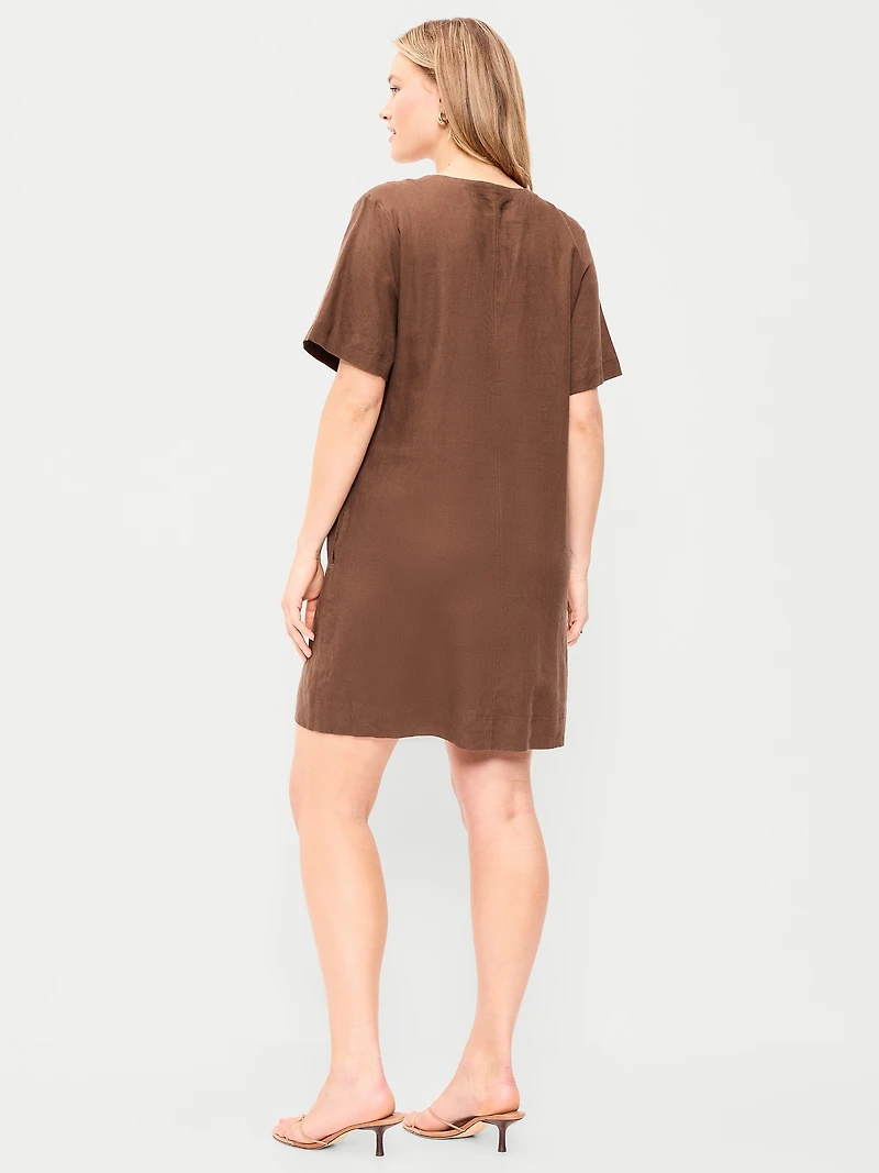 Short-Sleeve V-Neck Mini Shift Dress