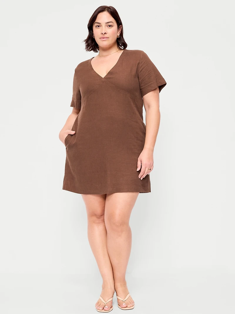 Short-Sleeve V-Neck Mini Shift Dress