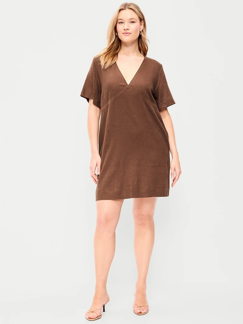 Short-Sleeve V-Neck Mini Shift Dress