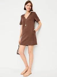 Short-Sleeve V-Neck Mini Shift Dress