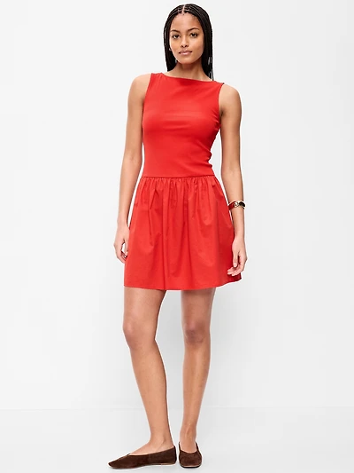 Mixed Media Drop-Waist Mini Dress